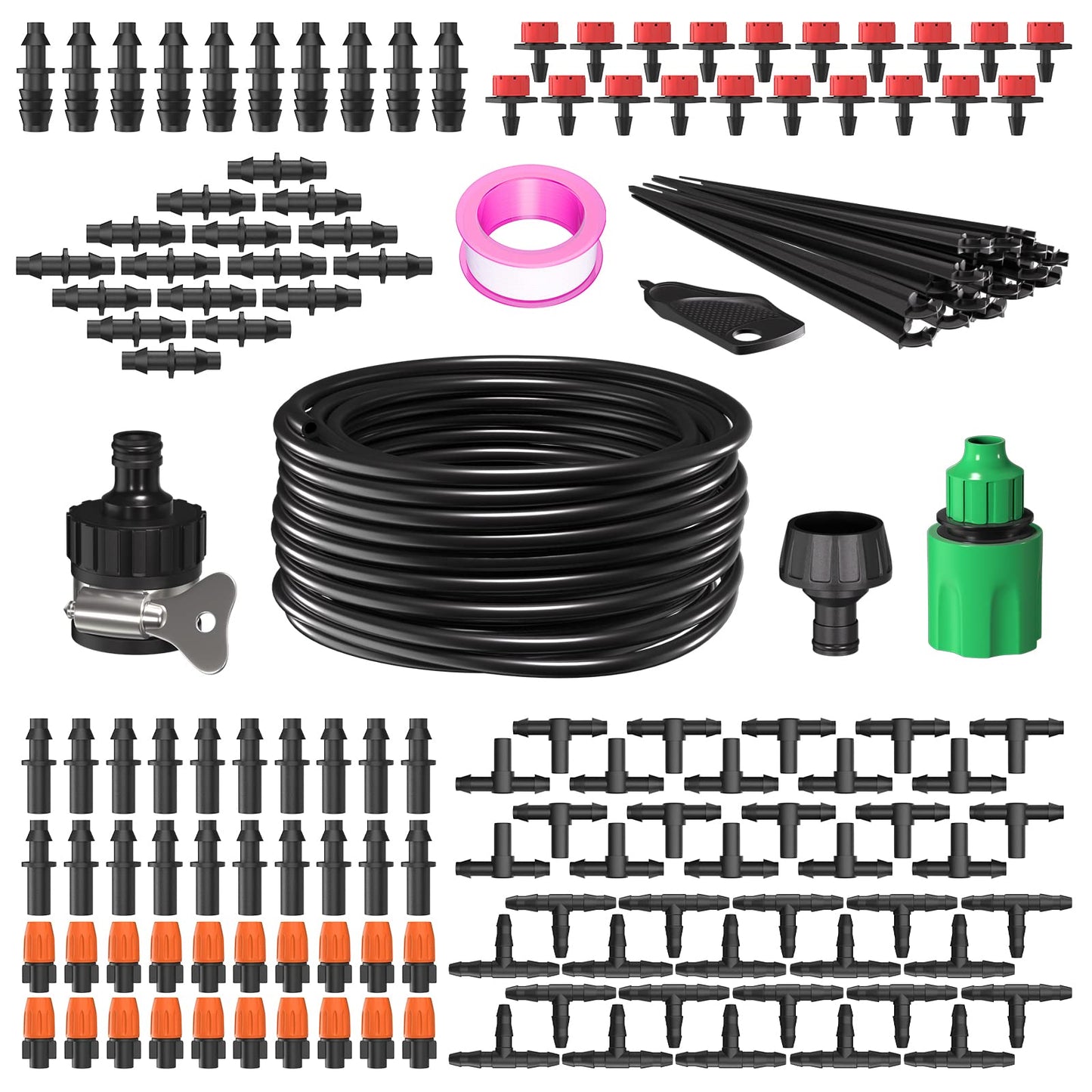 FAMI HELPER Lawn Sprinklers Drip Irrigation System, Automatic Drip Irrigation Kits with Adjustable Dripper 1/4" Blank Distribution Tubing, Lawn Sprinkler System for Flower Beds, Patios, Lawns, and Outdoor Landscaping