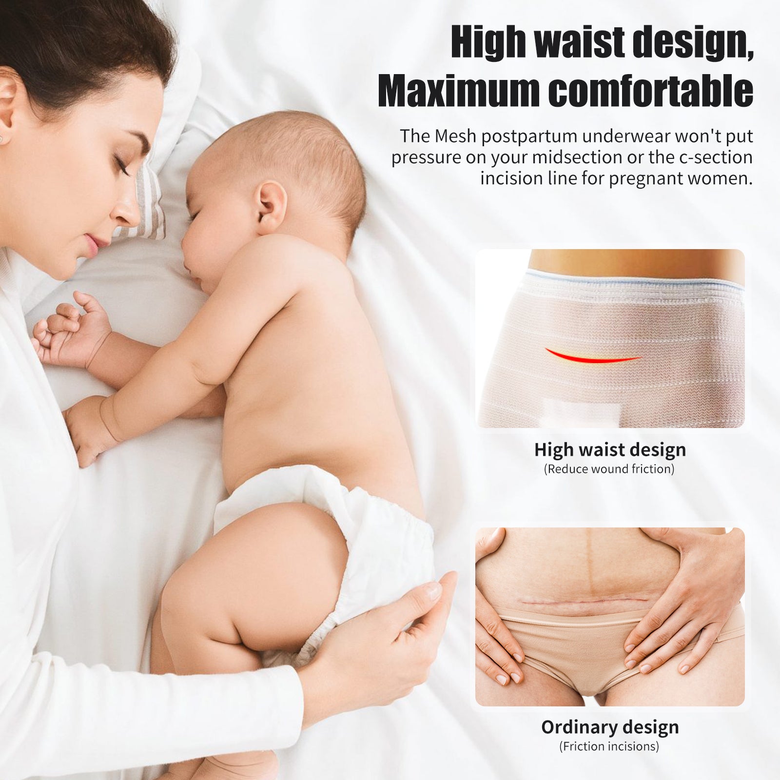 Mesh Postpartum Underwear,C-Section Recovery Disposable Maternity Pants  After Birth Seamless Breathable Panties