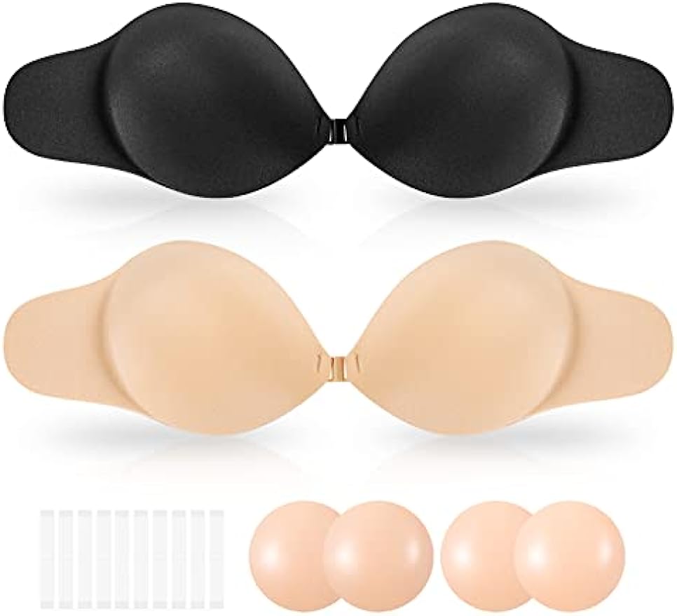 Adhesive Bra Push Up 2 Pairs, Invisible Lift Up Bras with Strapless Backless Bra