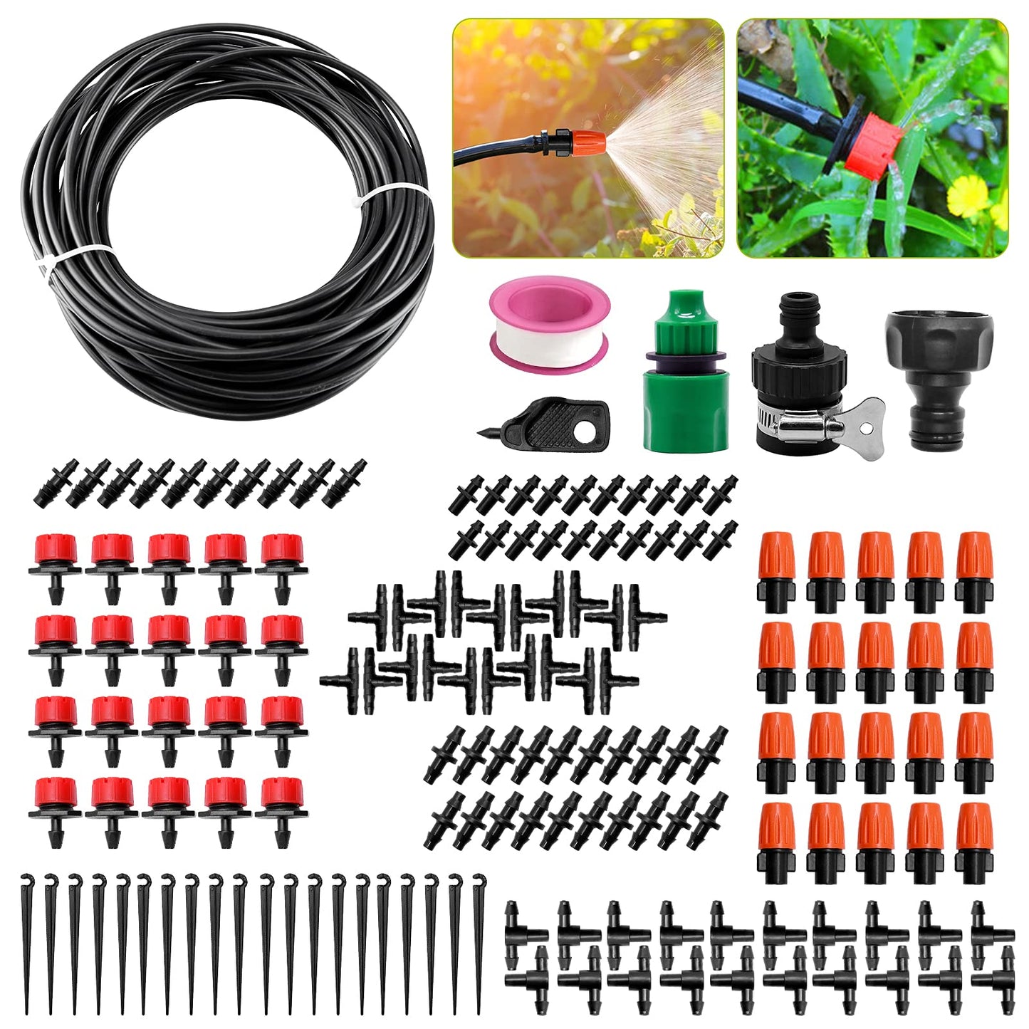 FAMI HELPER Lawn Sprinklers Drip Irrigation System, Automatic Drip Irrigation Kits with Adjustable Dripper 1/4" Blank Distribution Tubing, Lawn Sprinkler System for Flower Beds, Patios, Lawns, and Outdoor Landscaping