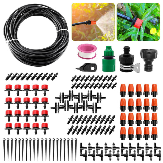 FAMI HELPER Lawn Sprinklers Drip Irrigation System, Automatic Drip Irrigation Kits with Adjustable Dripper 1/4" Blank Distribution Tubing, Lawn Sprinkler System for Flower Beds, Patios, Lawns, and Outdoor Landscaping