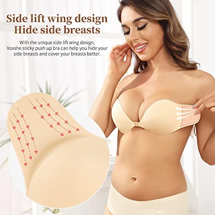 Adhesive Bra Push Up 2 Pairs, Invisible Lift Up Bras with Strapless Backless Bra