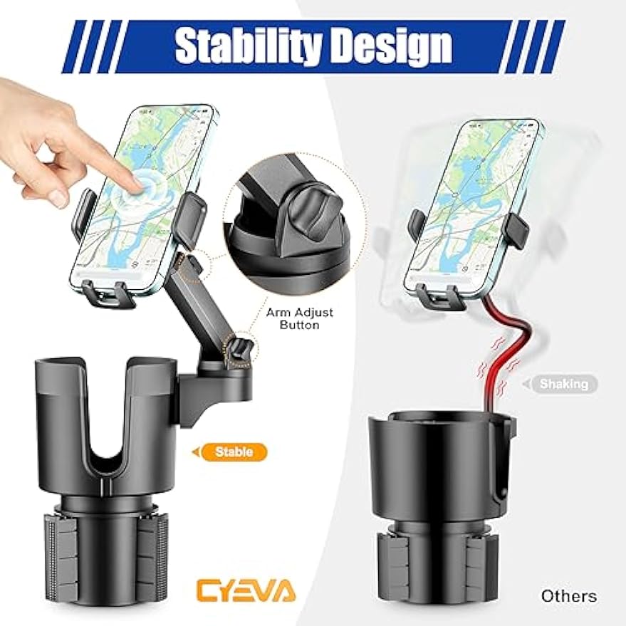 CYEVA 2-in-1 Car Cup Holder Phone Mount with 360° Rotatable Long Arm, Suitable for All Smartphones