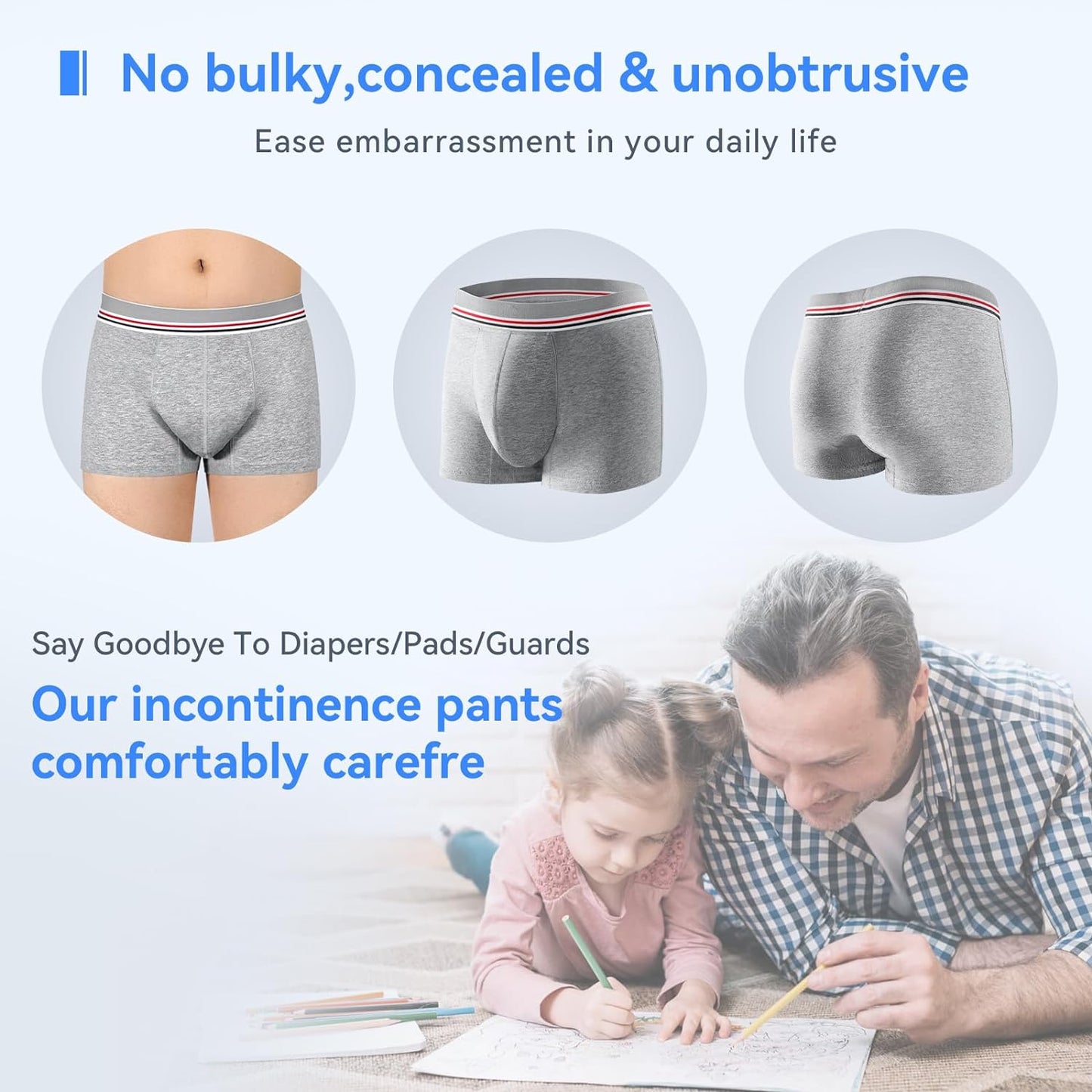 Mens Incontinence Boxer Briefs 2PCS Leakproof Urinary Incontinence Underwear for Men with Front Absorbent Area for Bladder Leakage Protection, Instant Absorbency Mens Incontinence Underwear, Medium
