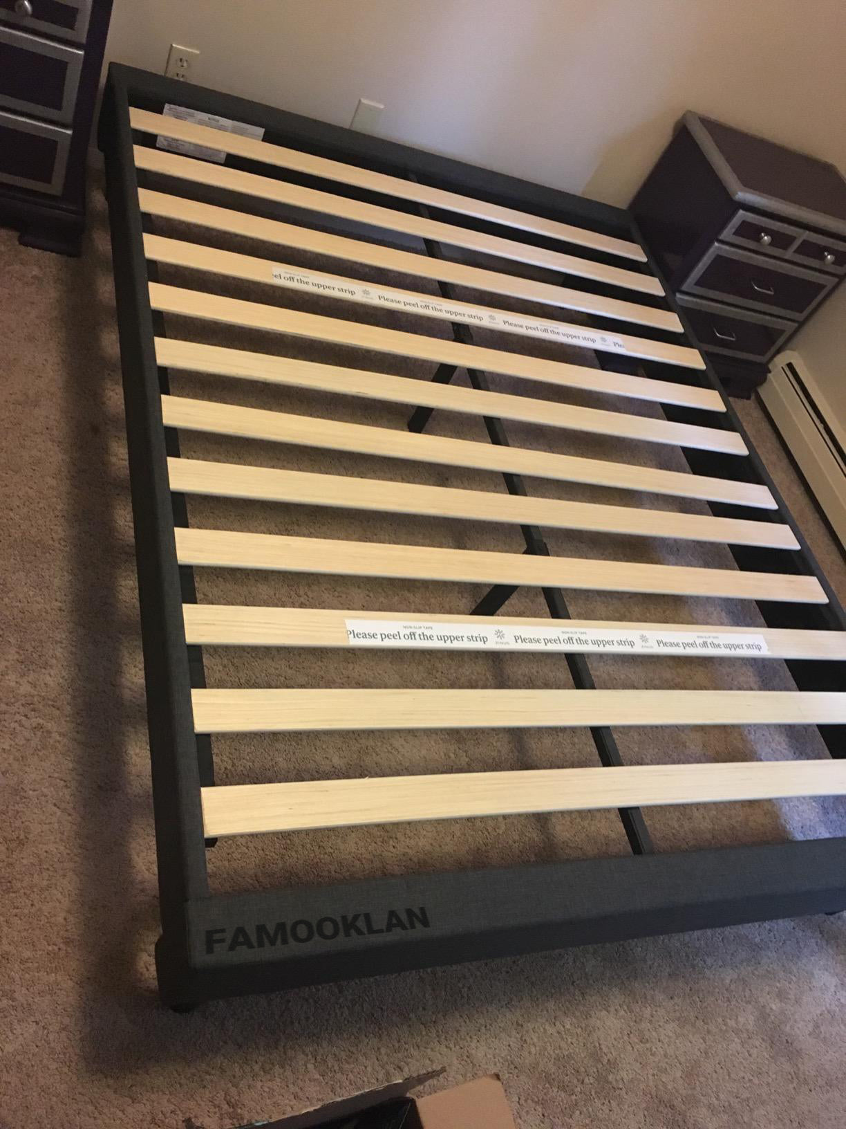 FAMOOKLAN Curtis Upholstered Platform Bed Frame, Mattress Foundation, Wood Slat Support, No Box Spring Needed, Easy Assembly, Grey, Full