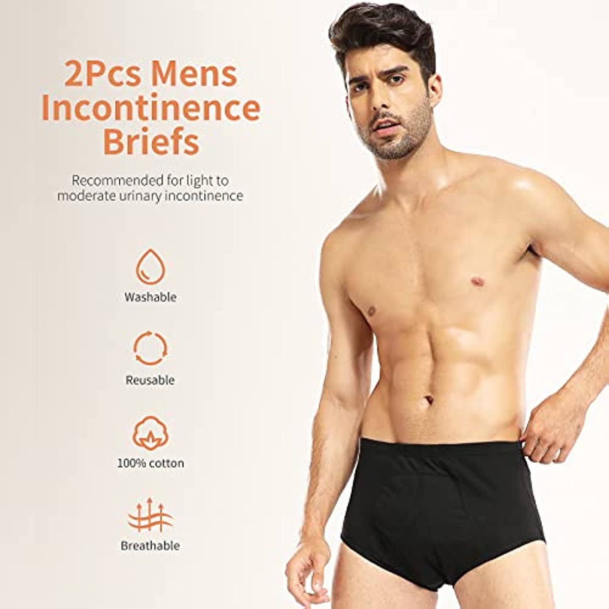 Washable Absorbency Incontinence Aid Cotton Underwear Briefs for
