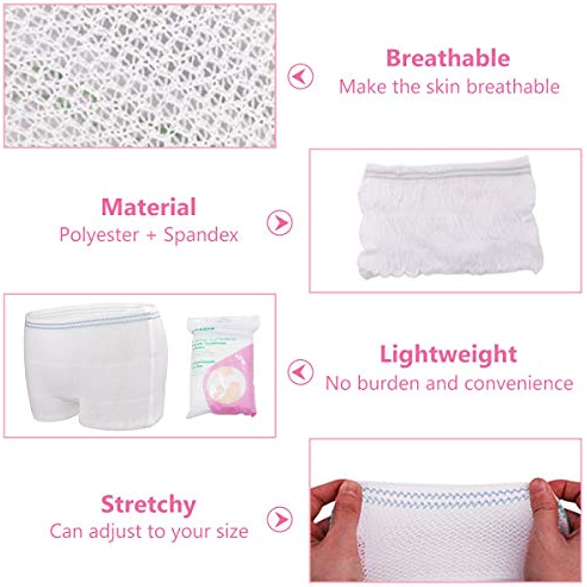 5 Pieces Breathable Disposable Mesh Panties Stretch Polyester