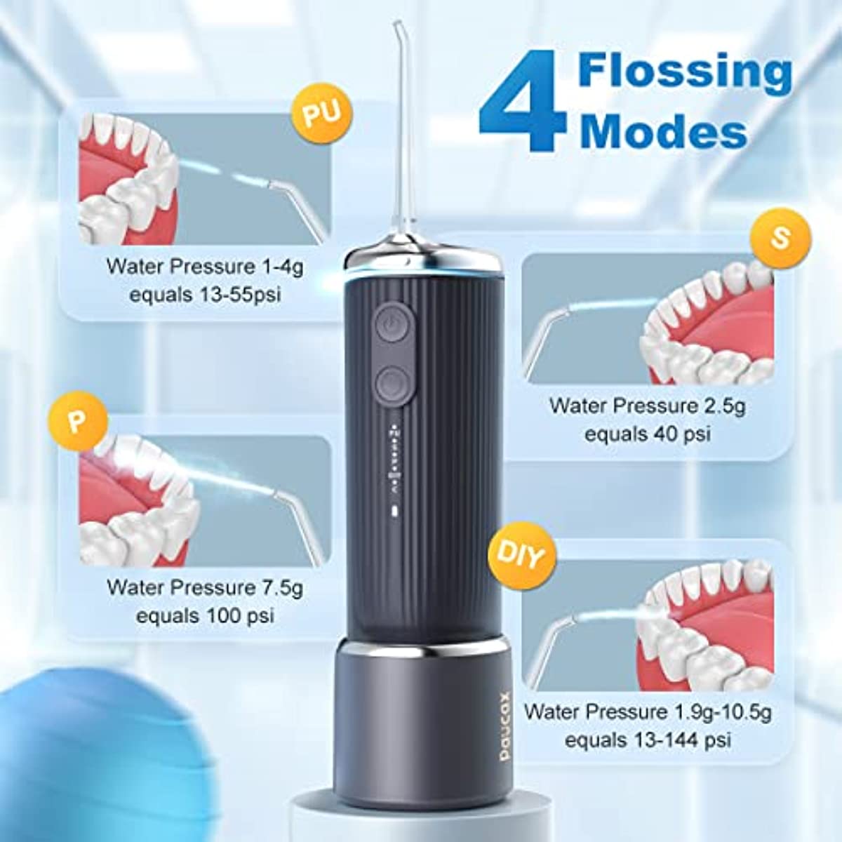 Water Dental Flosser Self-Cleaning Portable Cordless Water Jet with 4 Modes & 5 Jet Tips Oral Irrigator for Home Travel Use