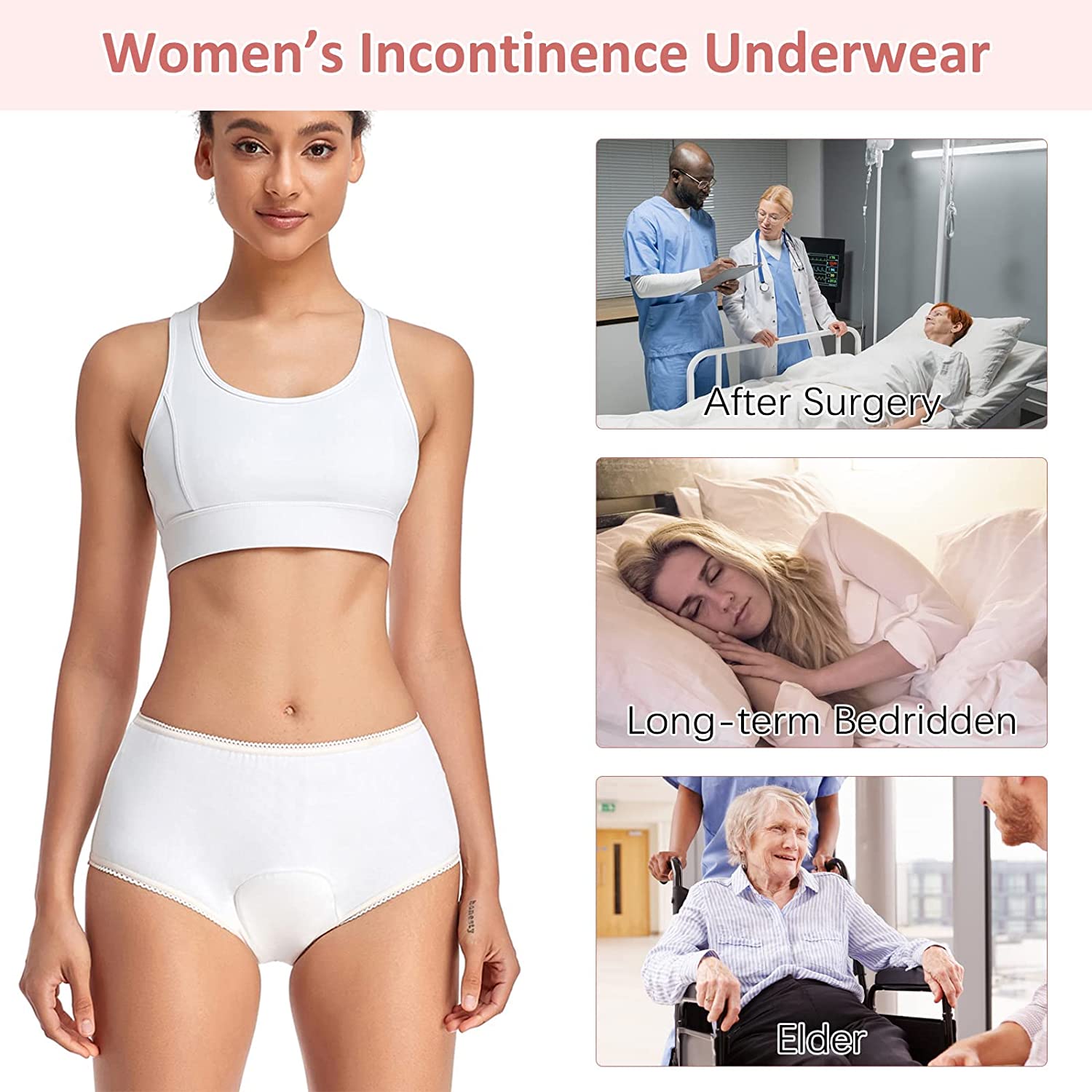 Women's Washable Reusable Incontinence Underwear with Pad S,M,L,XL