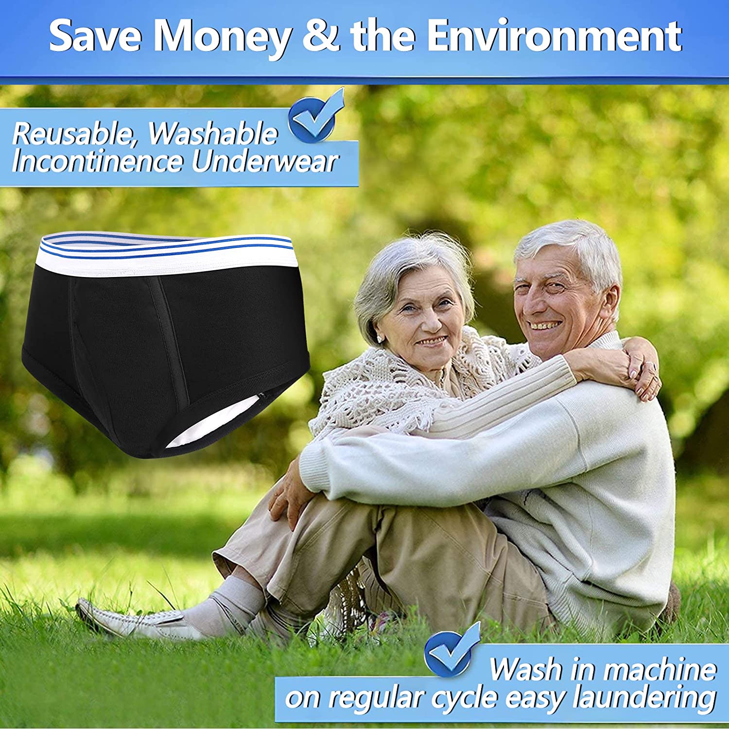 Washable Incontinence Underwear for Men & Women, Reusable
