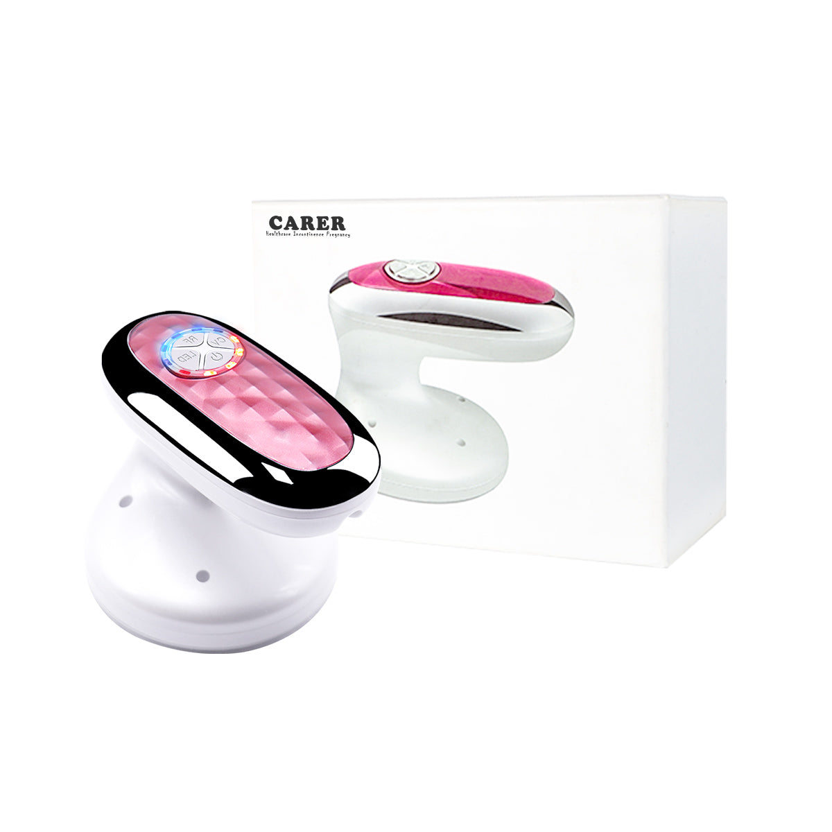 CARER Healthcare Incontinence Pregnancy  Electrically-powered Apparatus for Treating Skin by Applying Low Level Light and Sonic Vibrations to the Skin