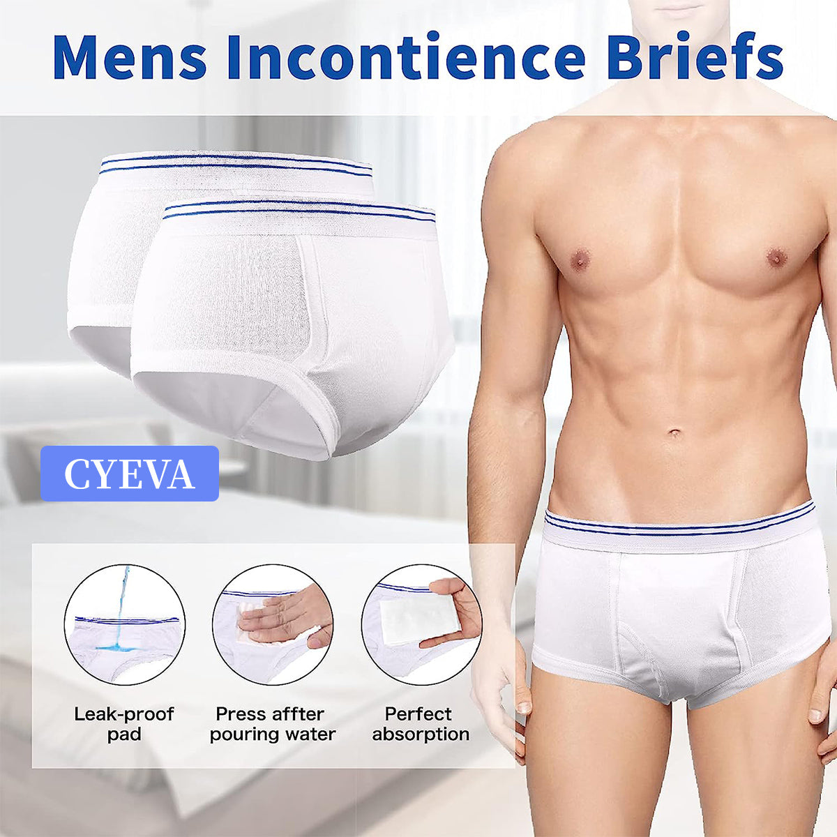 3-Pack Men's Incontinence Underwear Regular Absorbency Reusable Washable  Briefs