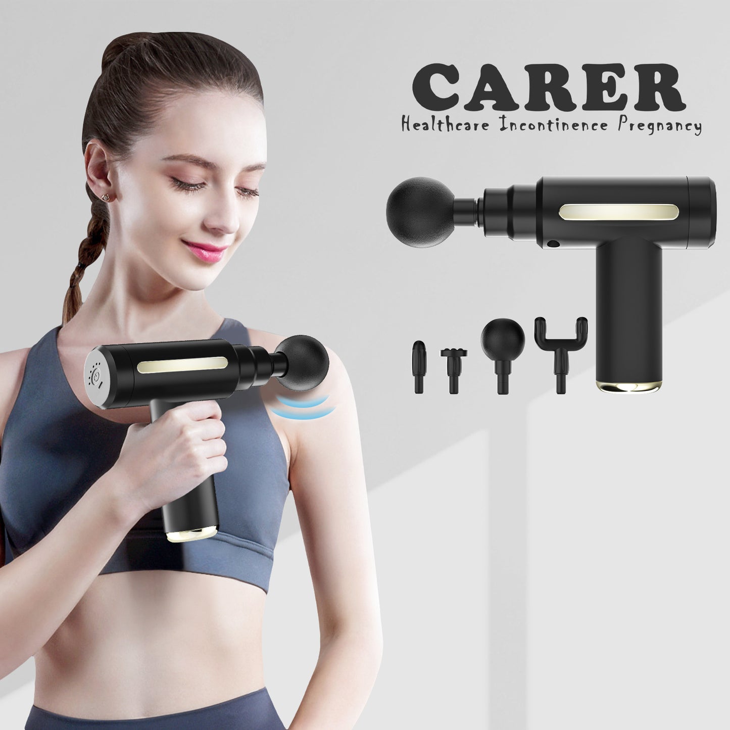 CARER Healthcare Incontinence Pregnancy Massage Apparatus Massage Gun Deep Tissue Muscle Massage Gun with High-Tech Brushless Motor, Percussion Massage Gun for Athletes